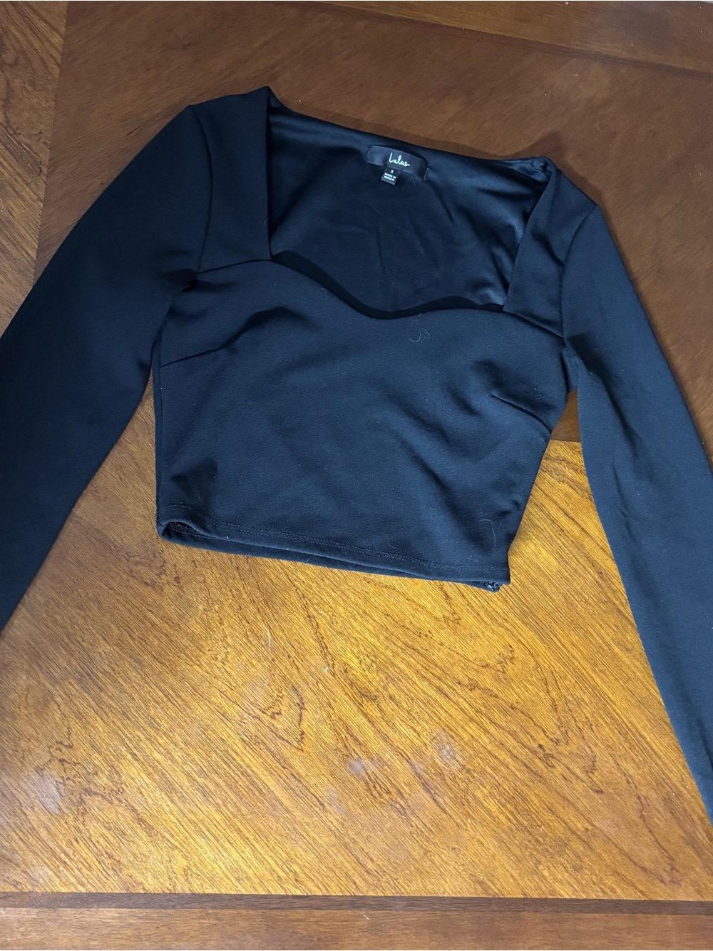 Lulu's Black Long-Sleeve Square-Neck Crop Top